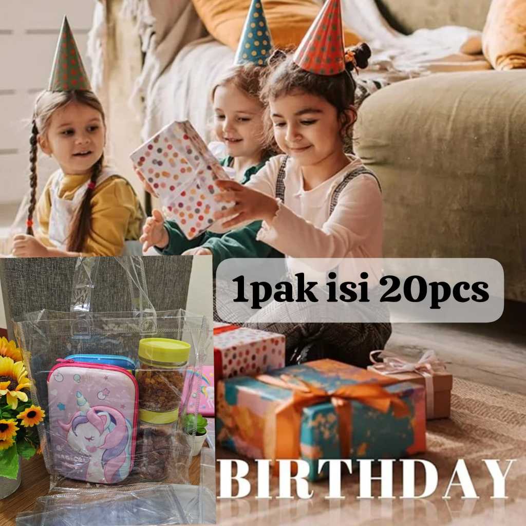 

ITBEL - Grosir 1Pak 20pcs Tas Tenteng Mika Transparan Tebal Goodie Bag Souvenir Polos Tas Lebaran Ulang Tahun TTas Hampers Serbaguna