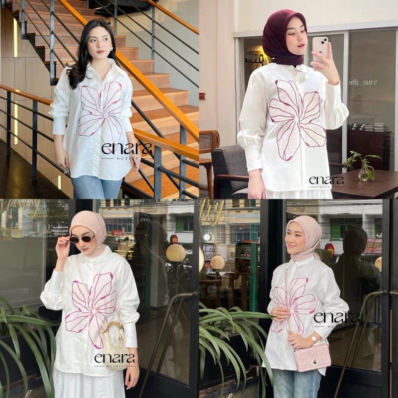 KEMEJA WANITA POPLIN BORDIR KEMBANG KATUN POPLIN 8354