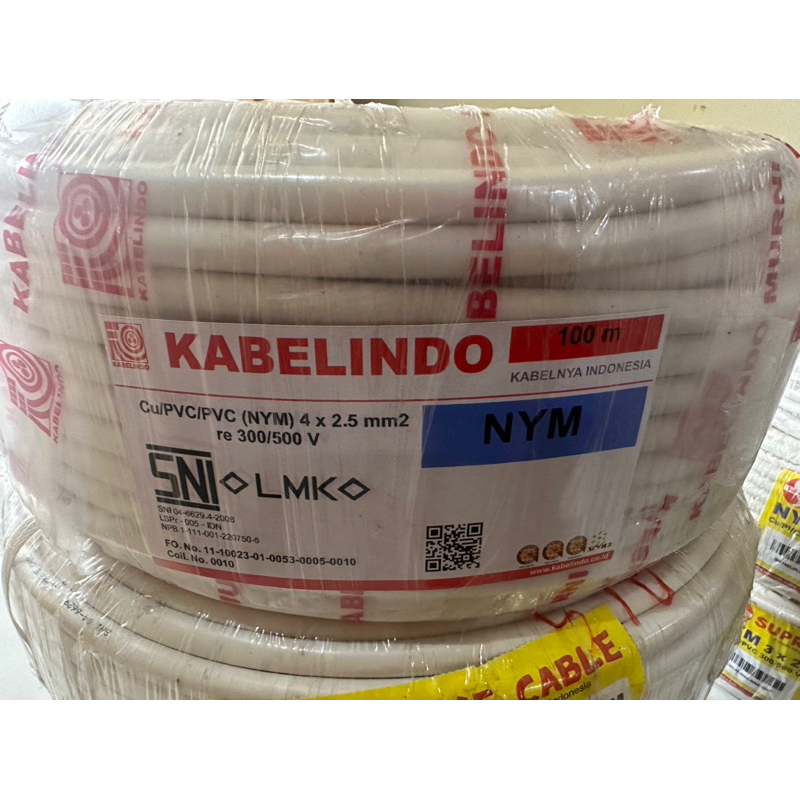 Kabel Kabelindo NYM 4x2,5mm putih tunggal(1roll 100meter)/Kabelindo NYM 4x2,5mm