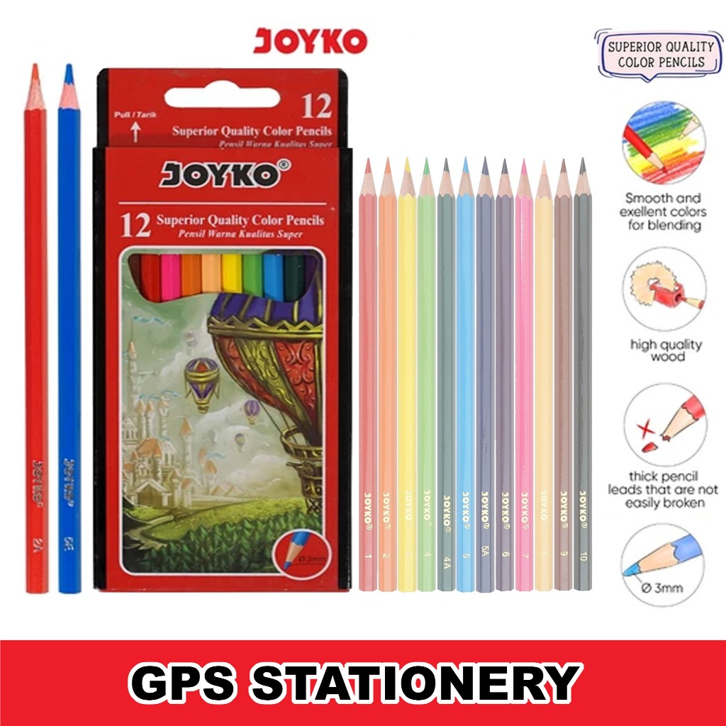 

Pensil Joyko 12 Warna Superior Quality Color Pencils Hexagonal Grip CP-100