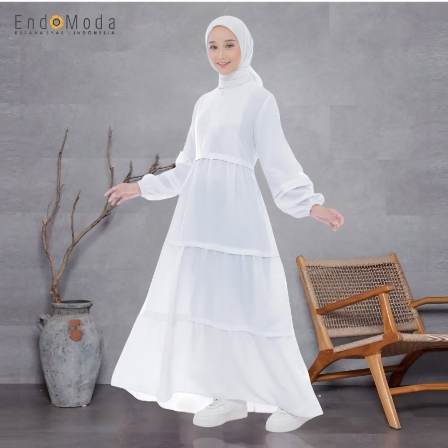 Gamis Dress Whitw Wanita En, Haira II Endomoda Gamis Syar'i Gamis putih Polos Rayya Lebaran