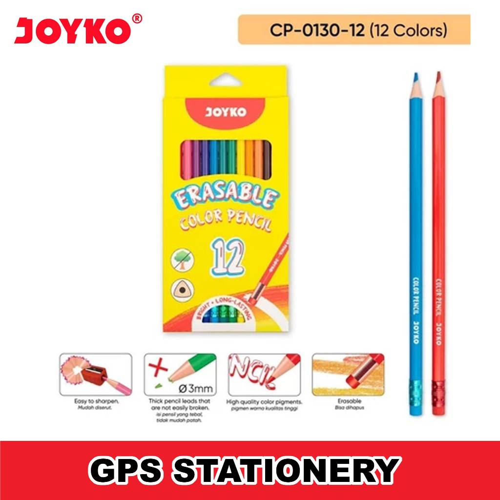 

Erasable Color Pencil Pensil Warna Dapat Dihapus Joyko CP-0130 -12 Triangle Grip