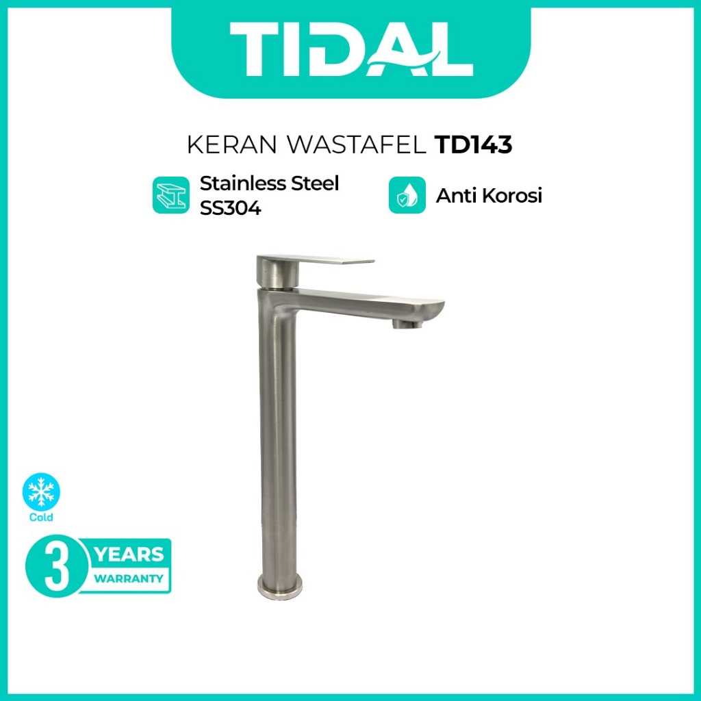 TIDAL Keran Air Wastafel Tanam Dingin Stainless Steel Kran Air Tinggi TD143