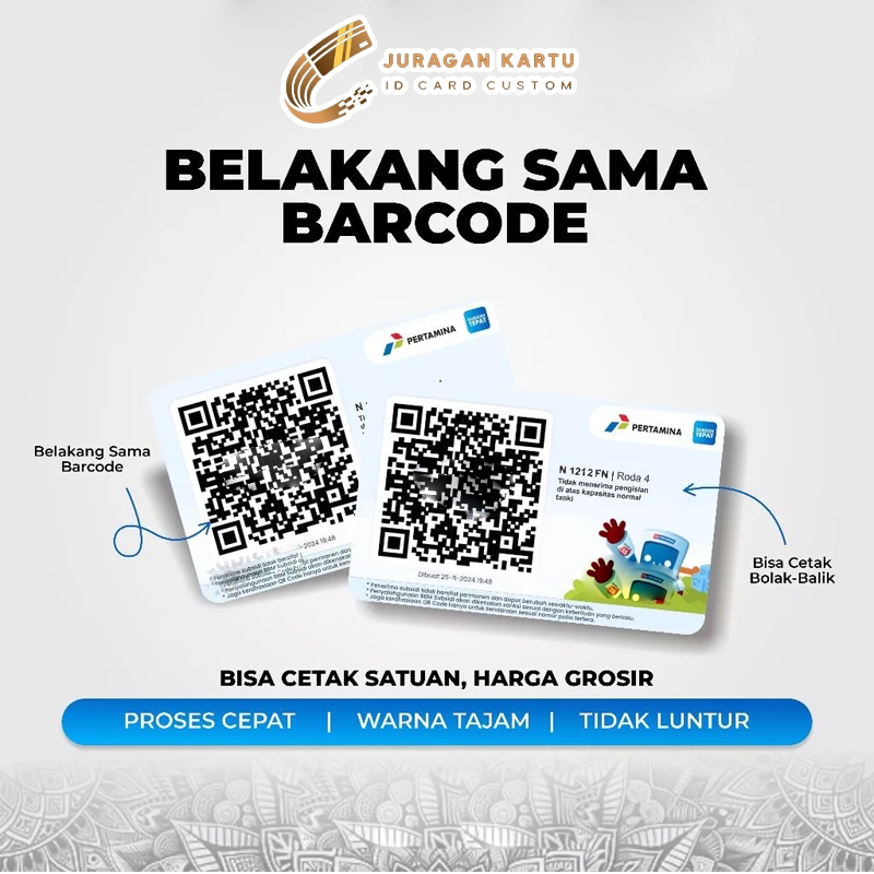

Cetak ID Card Kartu Fisik Kartu Barcode Pertamina Bisa Satuan Anti Luntur Bahan PVC Tebal 2 SISI