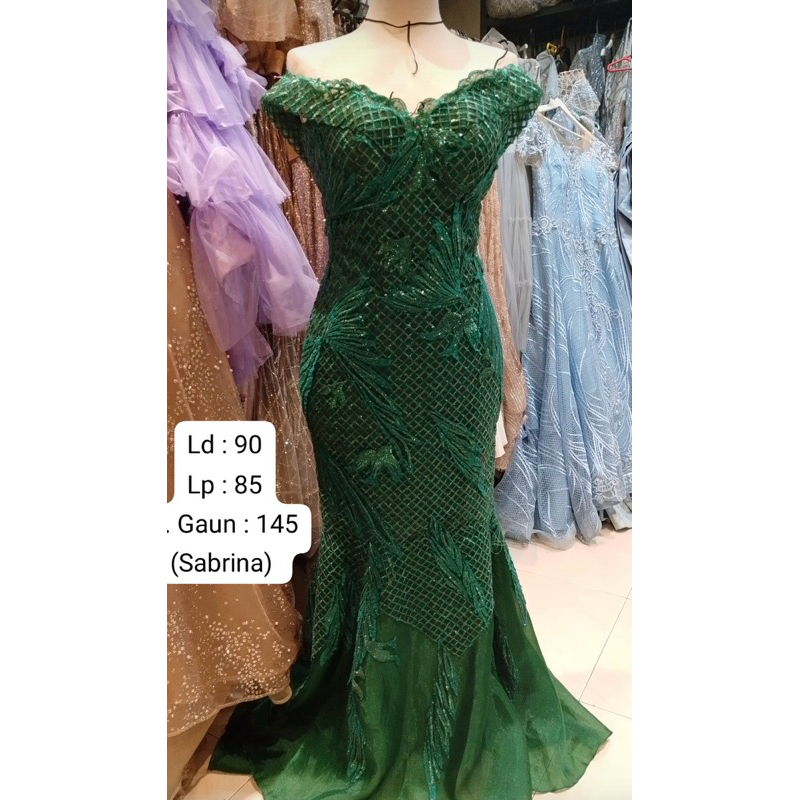 gaun pesta preloved green emerald dress