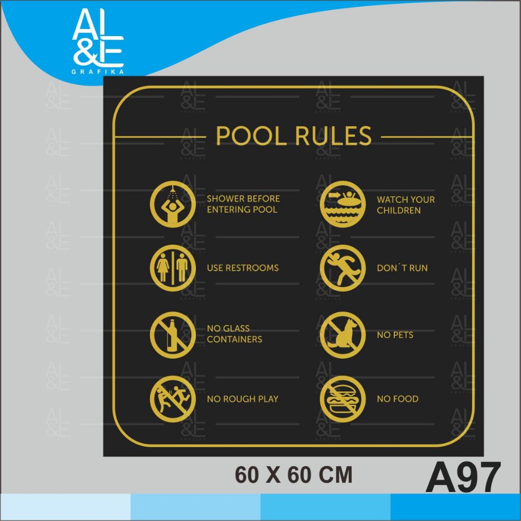 

A97 - Acrylic Sign, Stiker Akrilik Pool Rules, Aturan Kolam Renang, Premium dan Tahan Air, Termurah, Bisa Custom