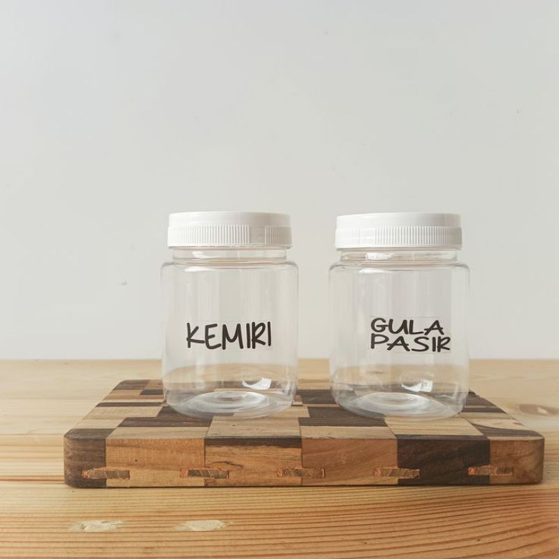 Toples Bumbu Dapur Bulat 200ml Label Transfaran Tutup Putih Aesthetic