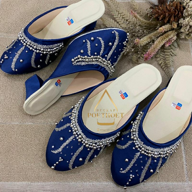 wedding shoes sendal selop Jawa sandal pengantin biru navy payet Silver pria dan wanita