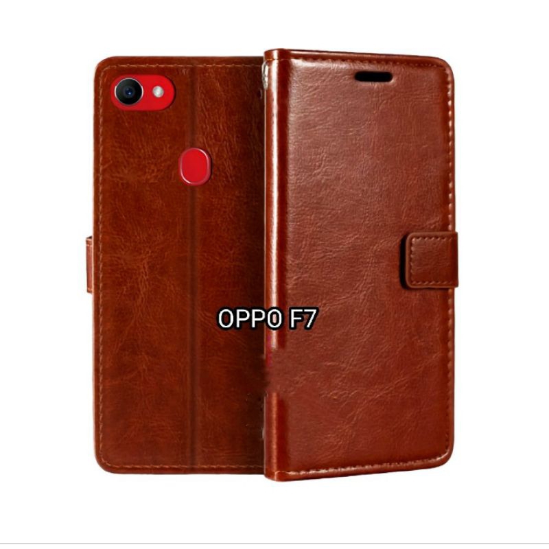 Case Oppo F5 F7 F9 Leather casing sarung Hp Model dompet bahan kulit premium