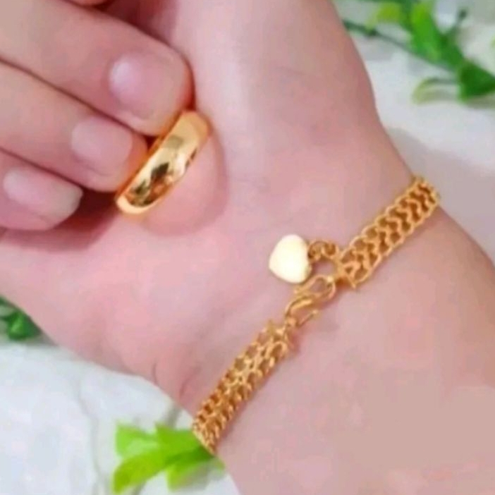 Set titanium motif gelang tikar free cincin rose gold fashion perempuan modern anti luntur dan karat