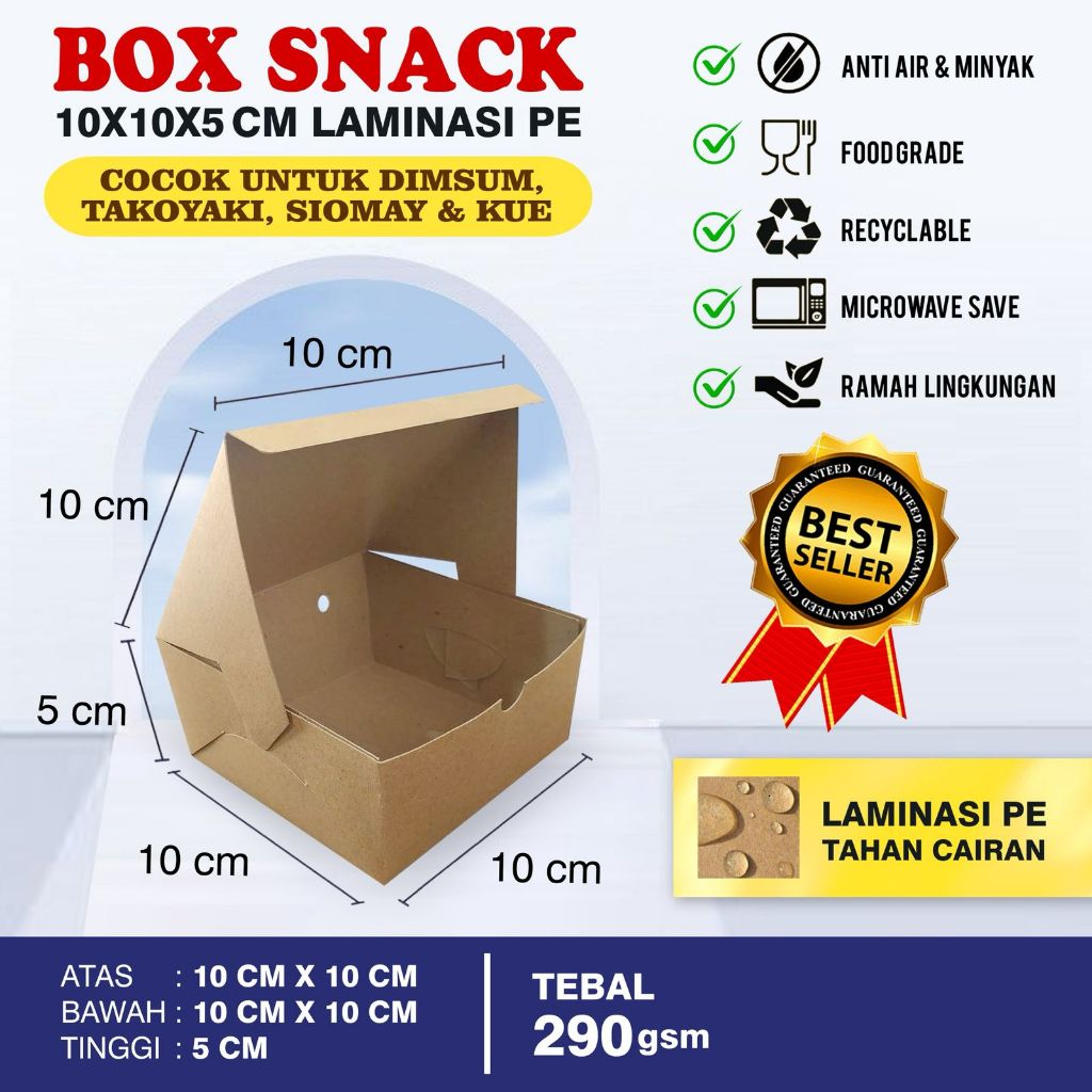 

50 pcs box snack10x10x5cm,lebih besar,kotak makanan,laminasi dalam,kuat,tidak mudah rusak,praktis,higienis,ekonomis dan murahh