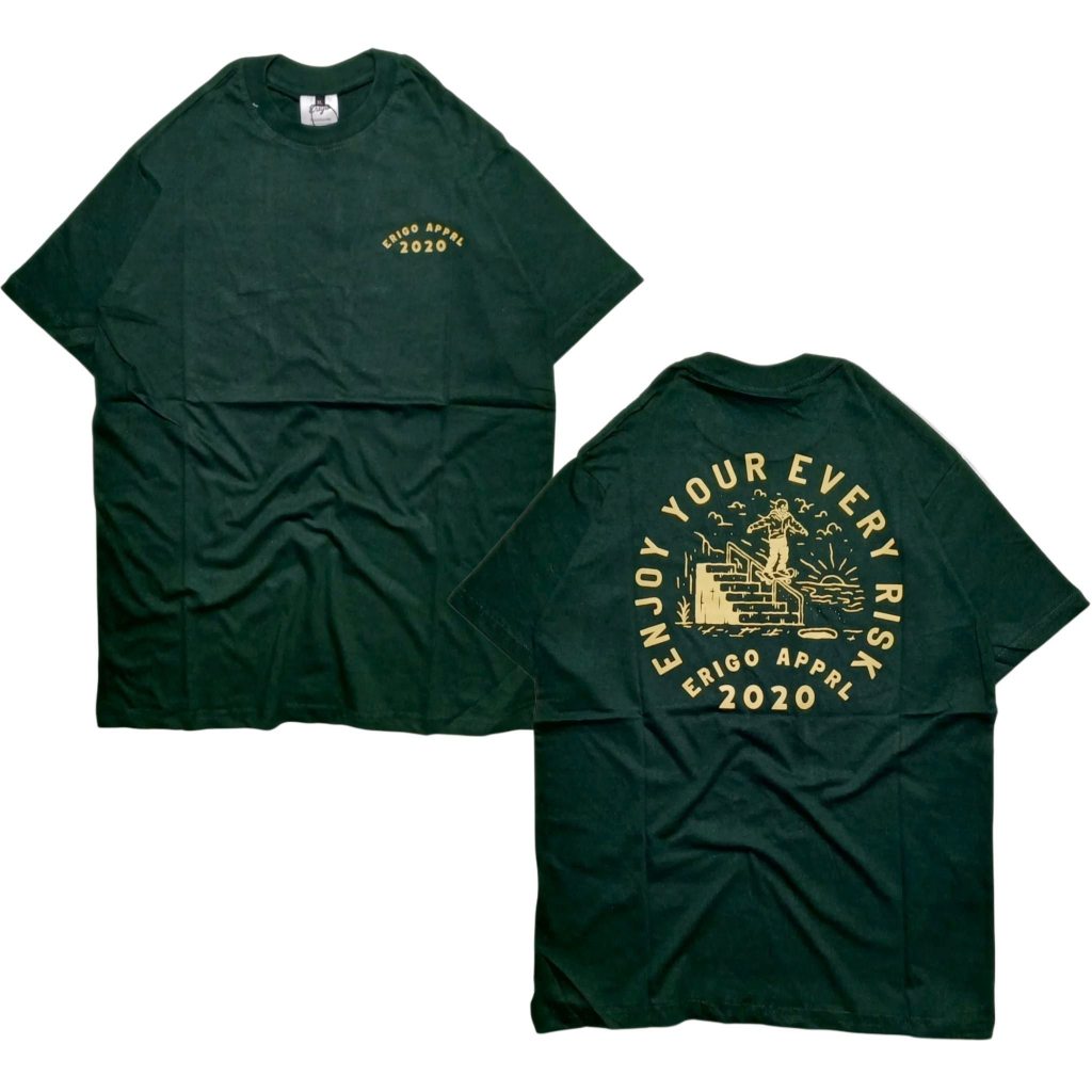 T-shirt Distro Pria ERIGO ENJOY EVERY RISK 2020 Warna Hijau Botol Kaos Distro Pria Wanita Warna Hija