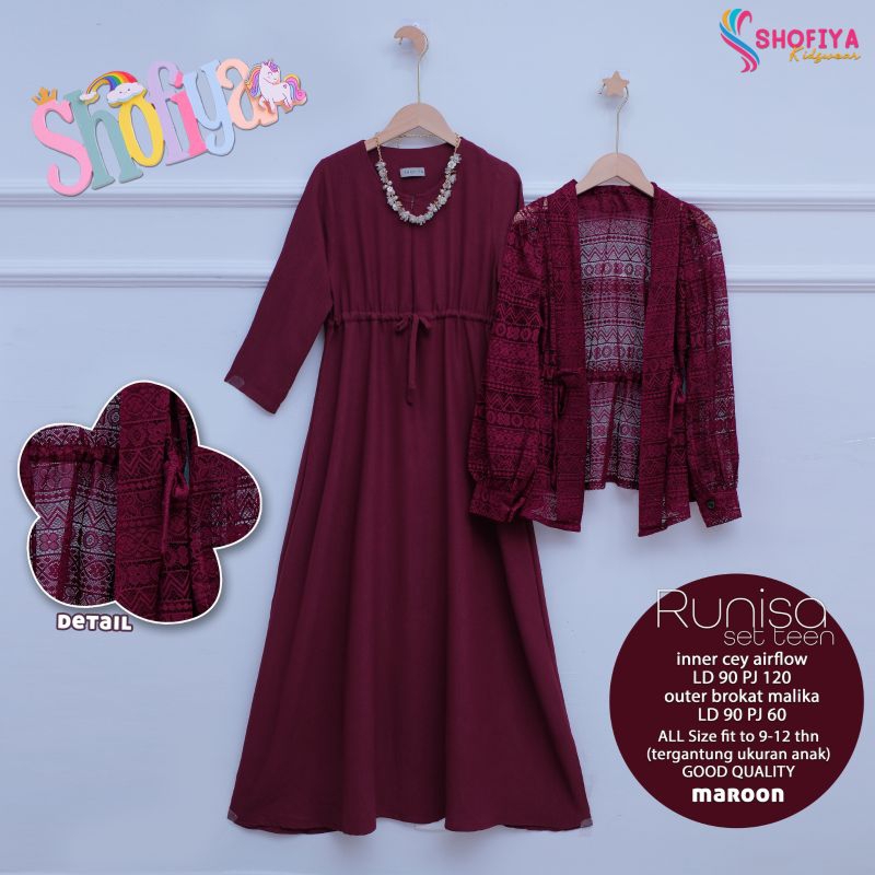 Runisa baju gamis pakaian setelan anak remaja wanita muslimah ld 90 polos broklat kombinasi terbaru 