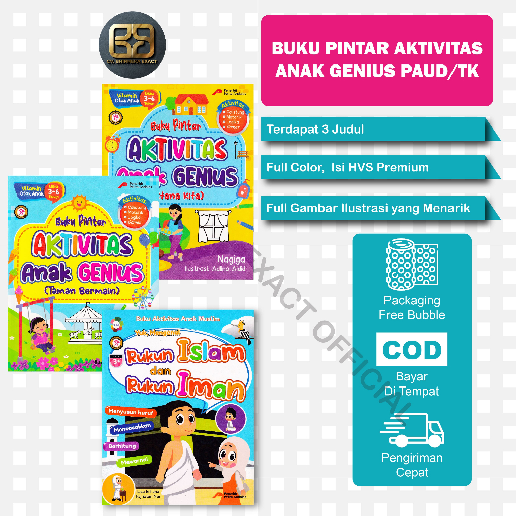 Buku Pintar Aktivitas Anak Genius Untuk PAUD/TK dan Buku Rukun Islam Rukun Iman