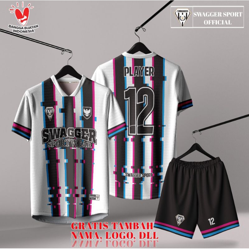 Jersey Futsal / Bola Custom Full Printing Bisa Satuan Motif Glitch Jersey Vintage Korean