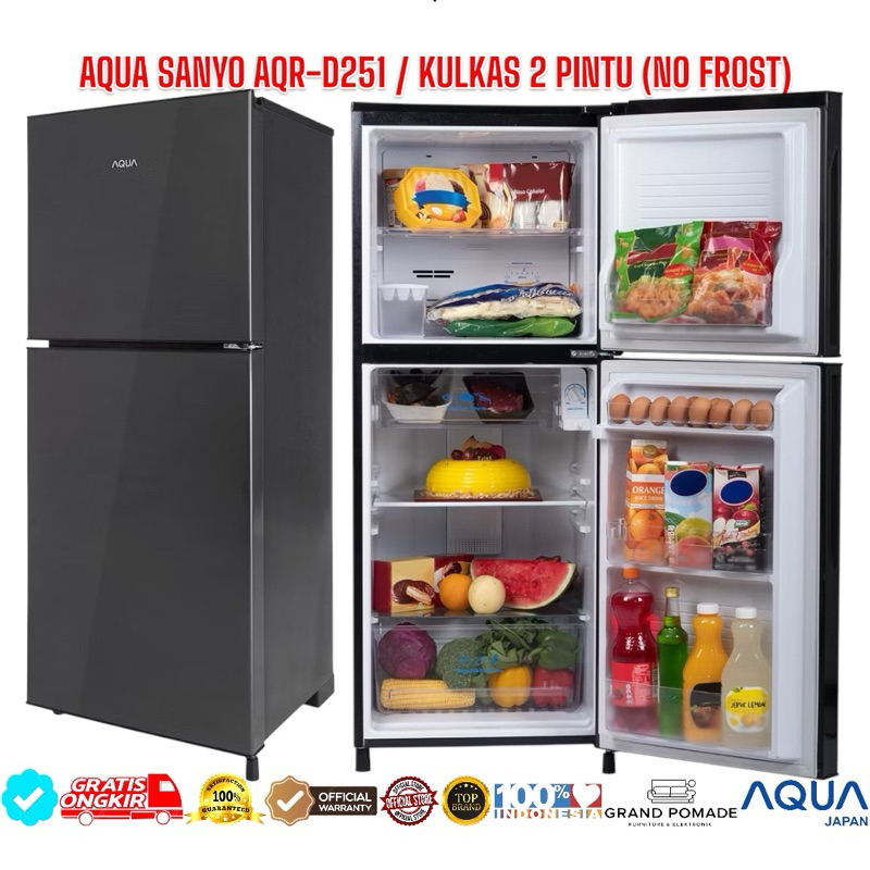 KULKAS AQUA JAPAN 2 PINTU AQR-D251 LOW WATT / KULKAS 2 PINTU AQUA SANYO AQR-D251 WATT RENDAH