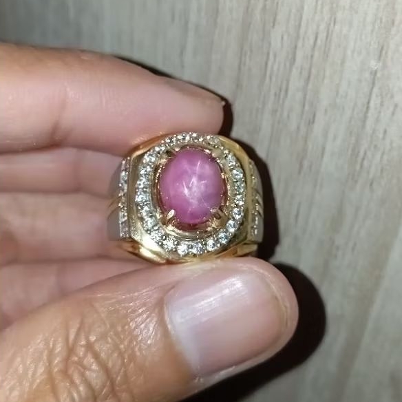 Cincin batu permata natural ruby star + Memo GLI