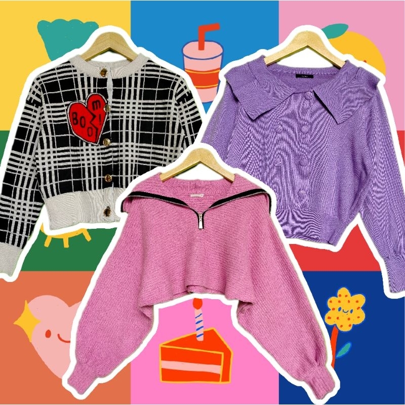 Rajut Puffy Lidi Balon Knitwear Sweater Cardigan Rajut Crop Murah
