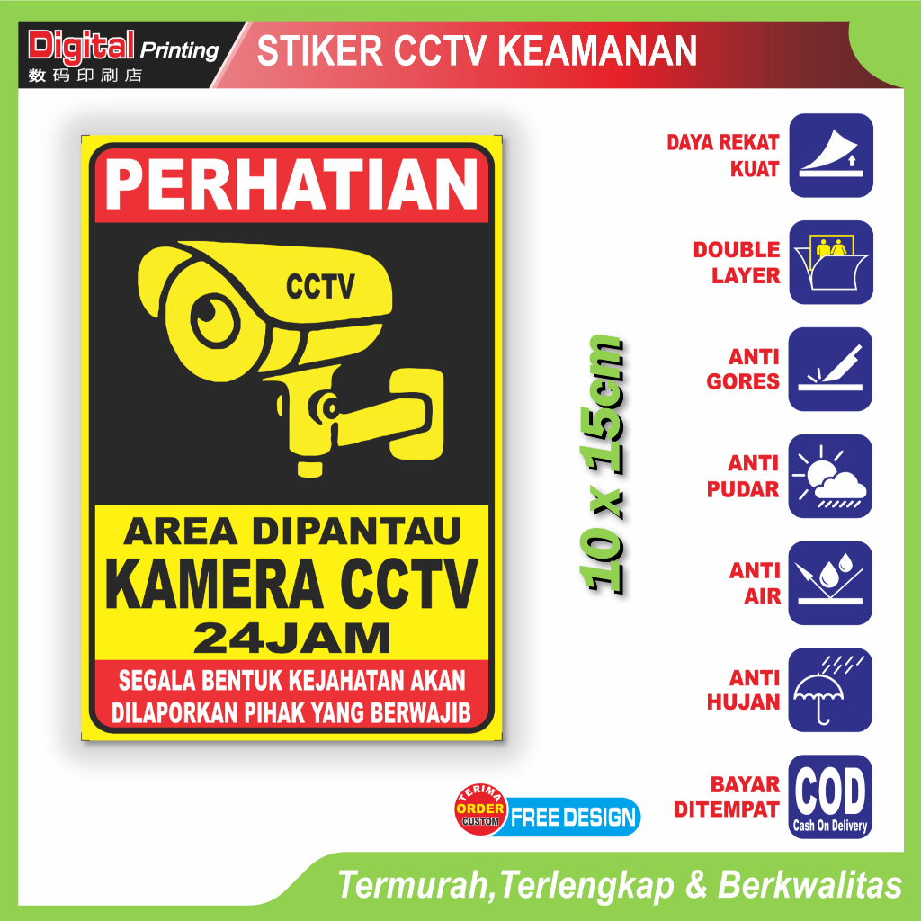 

Stiker tulisan CCTV area diawasi 24 jam sticker peringatan keaamanan lingkungan anti pencurian
