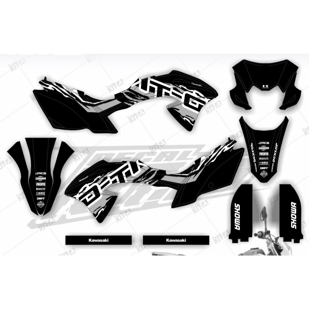 Decal kawasaki KLX 150 BF MOTIF TRAIL HITAM abu