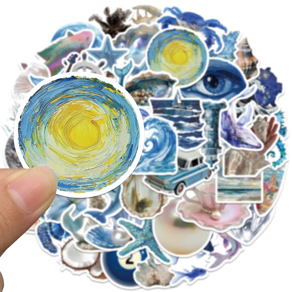 

[50PCS]Stiker Pack Lucu gaya biru laut Stiker INS Vinyl Anti Air-Sticker Aesthetic Buku Casing HP Laptop Helm Motor