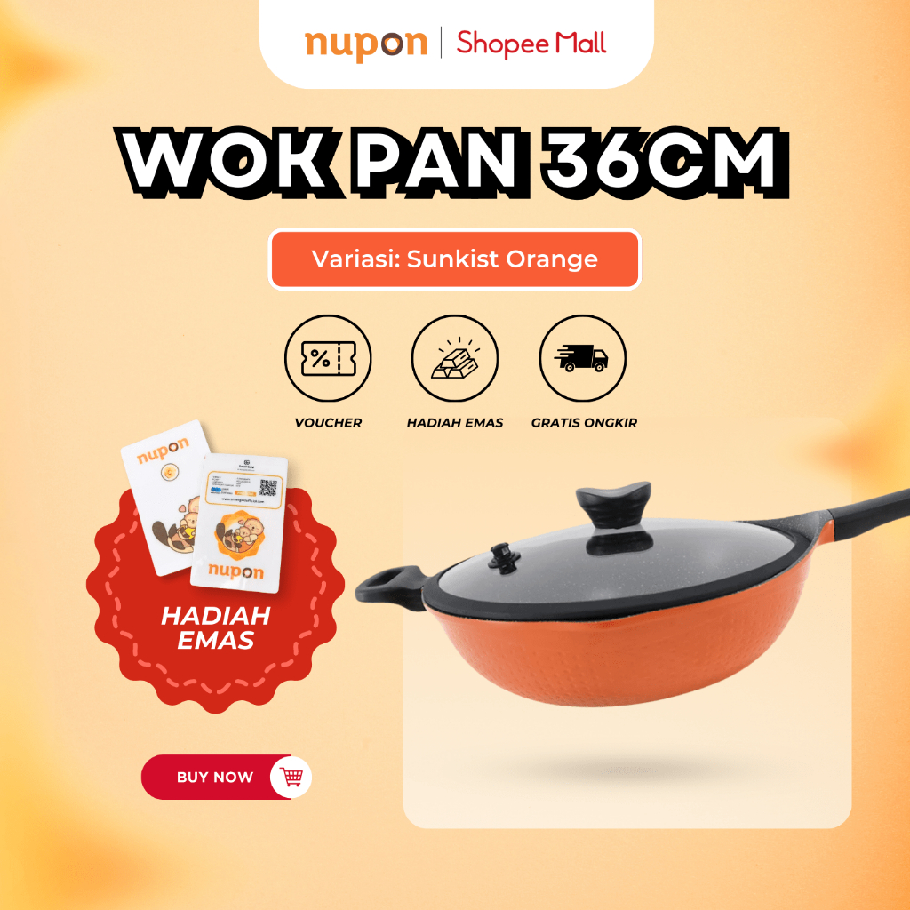 NUPON - Panci Wok Pan Wajan Marble Coating 36 CM Anti Lengket PFOA Free