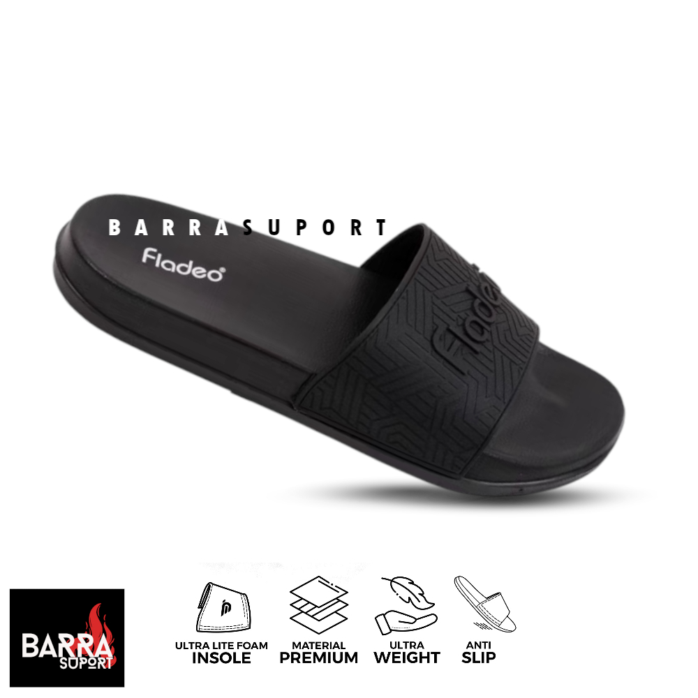 Sandal Slop Slide Fladeo Hitam Full terbaru Anti Selip - Sendal Flat Selop Pria & wanita PHYLON SLID