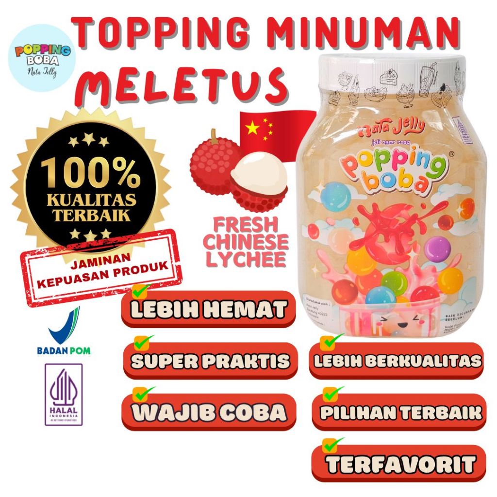 

Boba Bubble Tapiocapearl Cendol Selasih - Popping Boba Meletus Rasa Leci 500 Gram Untuk Topping Minuman Cocok untuk Semua Bubuk Minuman - Popping Boba Nata Jelly