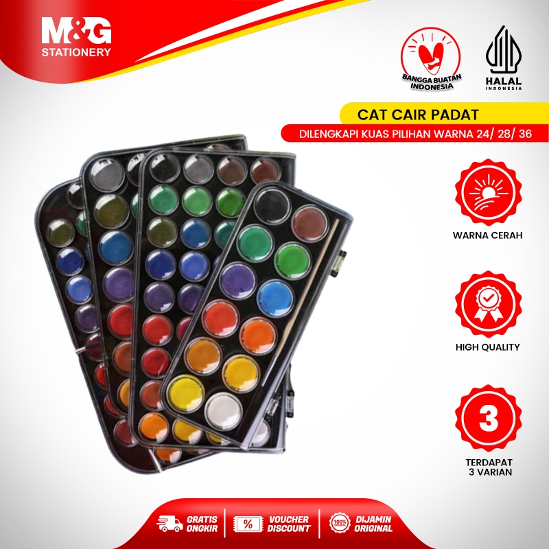 

M&G CAT CAIR PADAT SET SOLID WATERCOLOR PAINT DILENGKAPI KUAS PILIHAN WARNA 24/ 28/ 36 WARNA TERANG