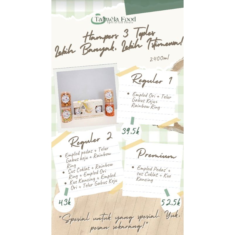 

Hampers Lebaran 3 Toples -Reguler Premium | Tajmela Food