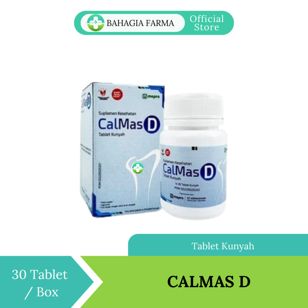 Calmas-D 30tablet kunyah | Kalsium-Vitamin D3 | untuk kesehatan tulang dan fungsi otot.