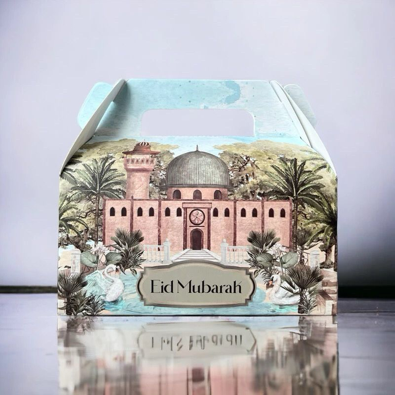 

3pcs Kotak Hampers Kue Kering Gable Box Idul Fitri Eid Mubarak Motif Masjid Ukuran 22x11x11cm