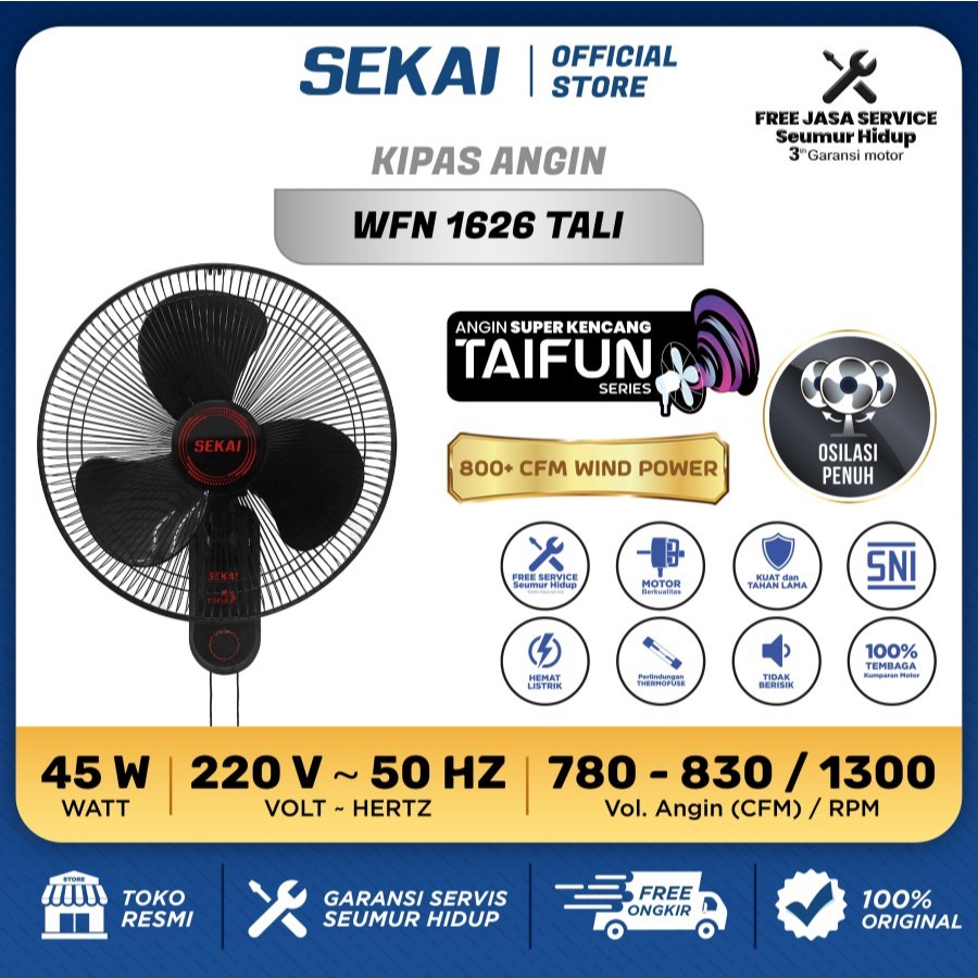 Sekai Kipas Angin Dinding Tembok Wall Fan 16 Inch WFN-1626 WFN1626 WFN 1626 WFN 1626
