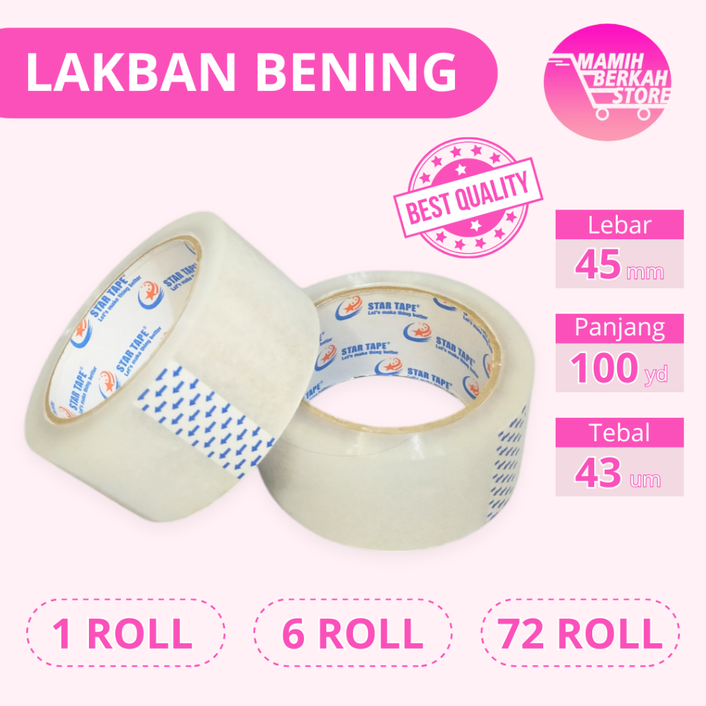 

LAKBAN BENING TRANSPARANT 100 yard x 45 mm / Tape / Isolasi / Solatip Online Tape MURAH KUAT MEREKAT