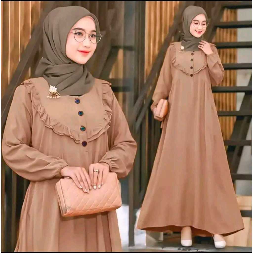 gamis polos cringkle premium kancing depan busui friendly gamis lebaran jumbo