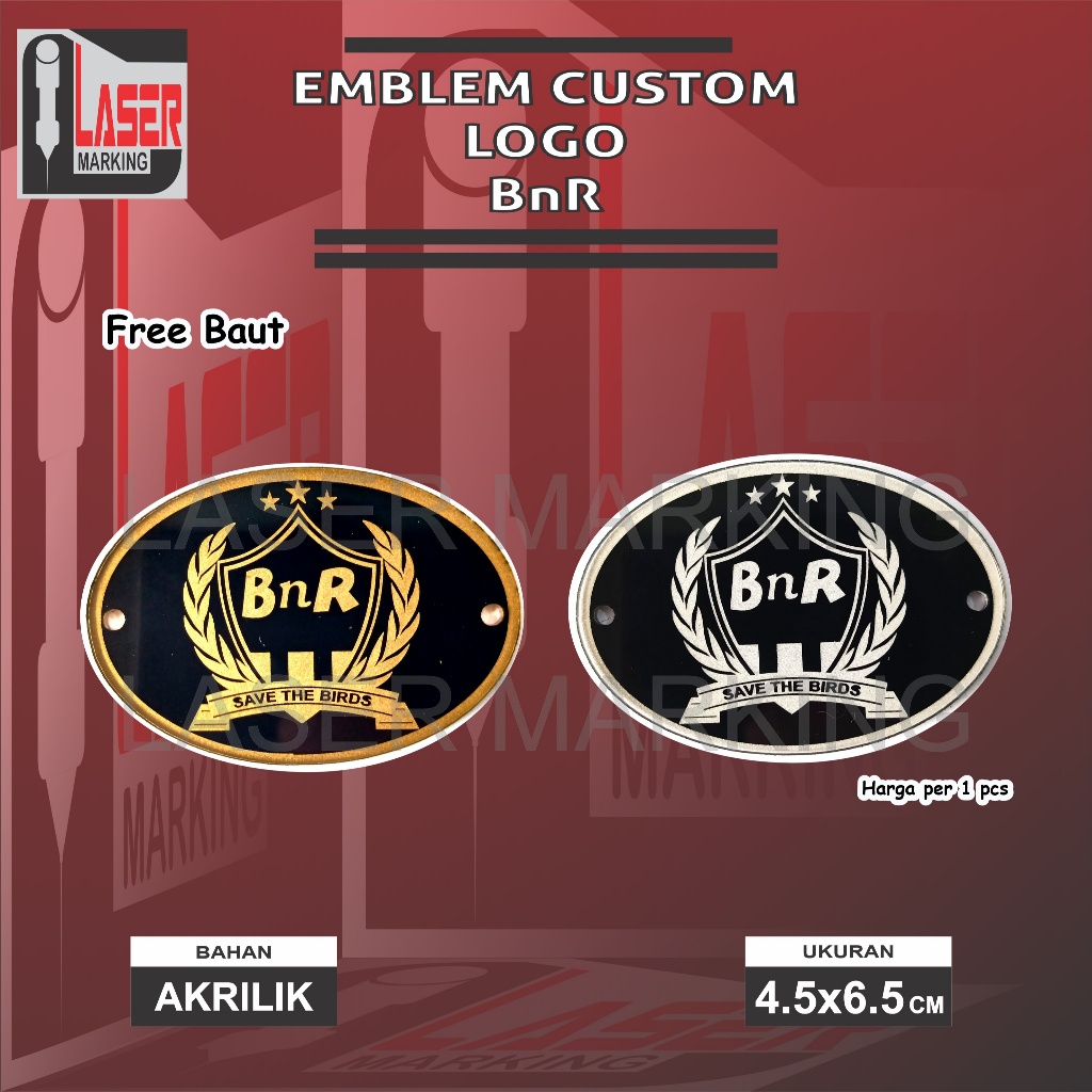 EMBLEM LOGO BnR INDONESIA SANGKAR BURUNG MURAH BAHAN AKRILIK/ EMBLEM AKRILIK ACRYLIC