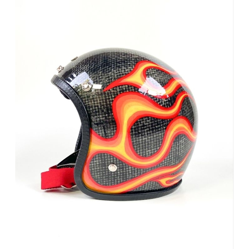 Slimhead Helmets 500Ttx RAW Custom Flame. Helm Vespa, Helm Harley Davidson, Helm Choppers