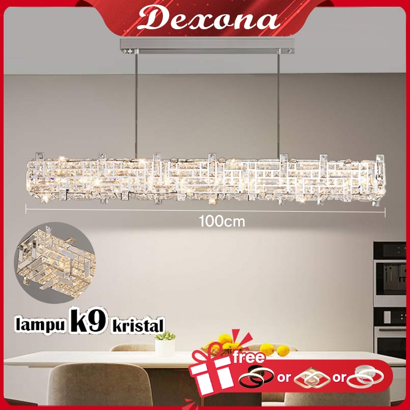 Lampu Hias Gantung Kristal 100cm&3Warna Lampu Gantung Minimalis Restoran Chandelier Meja Makan Ruang