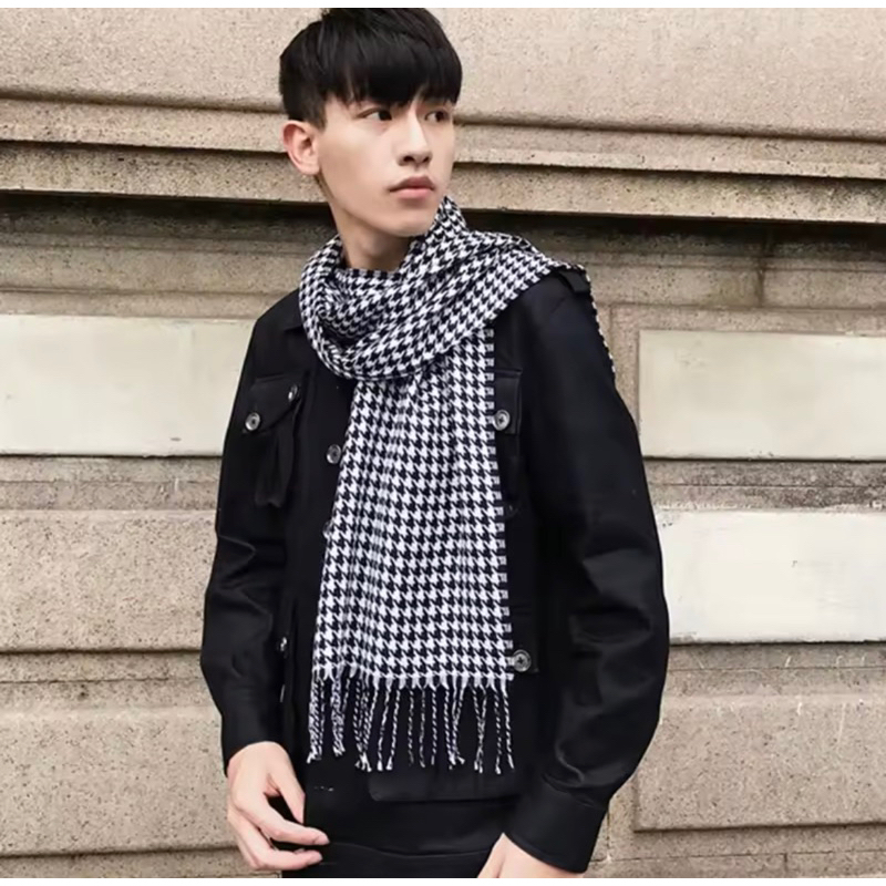 D3W Syal Kotak Pria Wanita Hitam Putih 7 Variasi