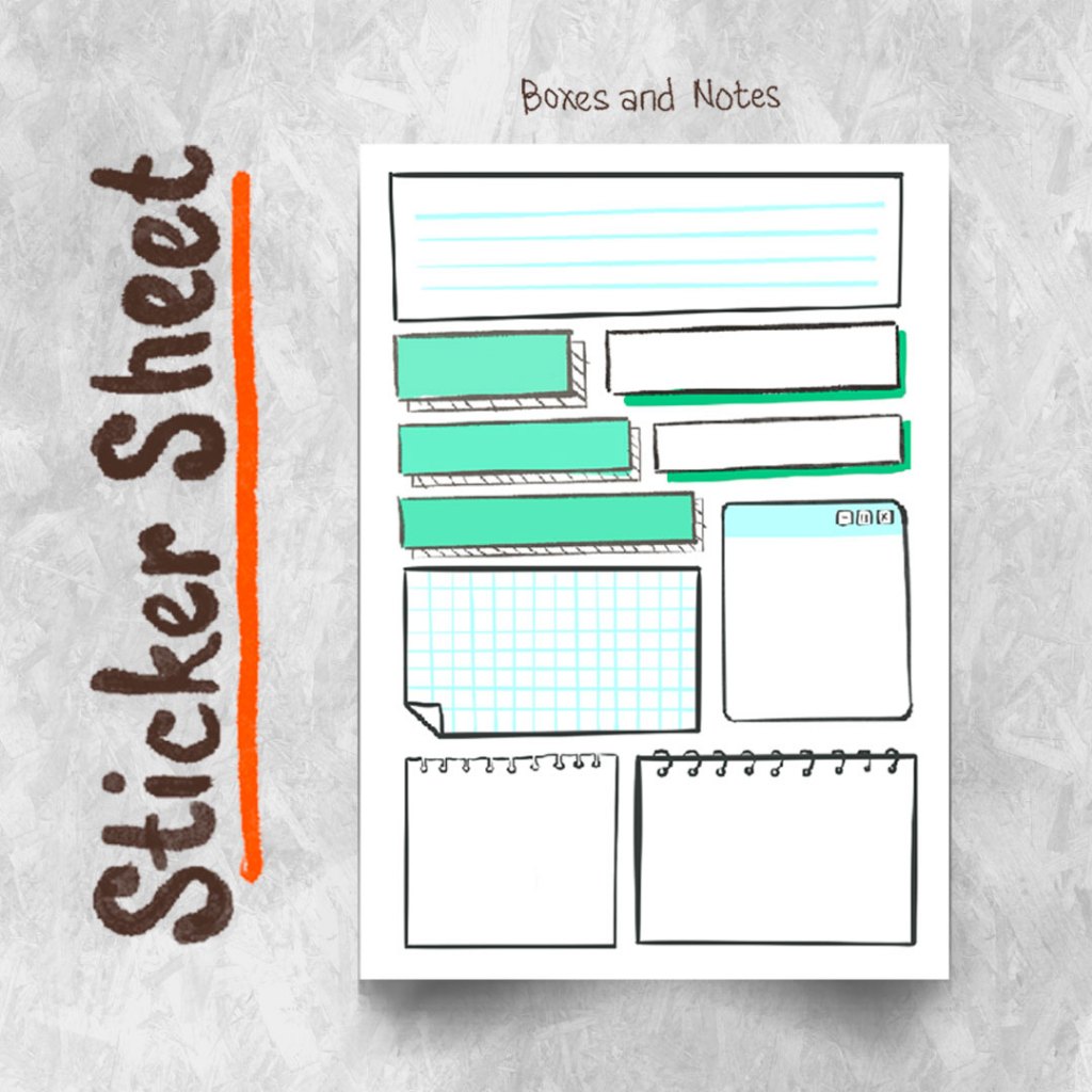 

Sticker Sheet - Boxes and Notes untuk Journal/Scrapbook/Diary gaya dekoratif washi tape