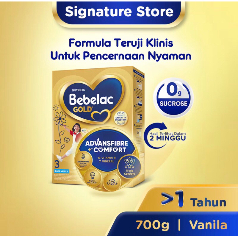 

Bebelac Gold 3 Vanila 700 gr – Formula Teruji Klinis untuk Pencernaan Nyaman​