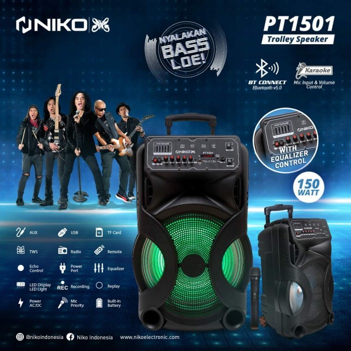 Speaker Koper NIKO PT 1501 Portable Trolley Bluetooth Karaoke 15 Inch