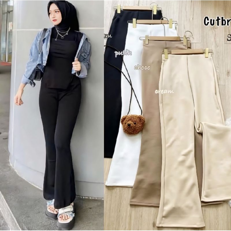 Celana Cutbray Fit And Flare Pants Cutbray Scuba Pinggang Highwaist Bahan Stretch Wanita dewasa