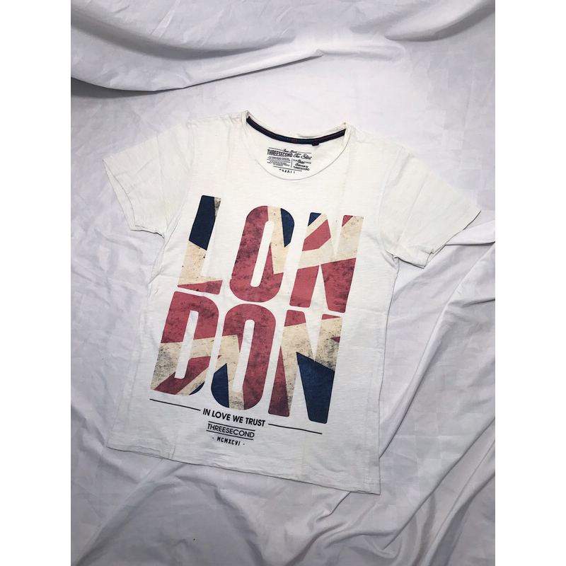 Preloved Boskuu > Threesecond London T-Shirt - White (Baju/Kaos)|2nd/Second/Bekas|Laki-Laki/Perempua