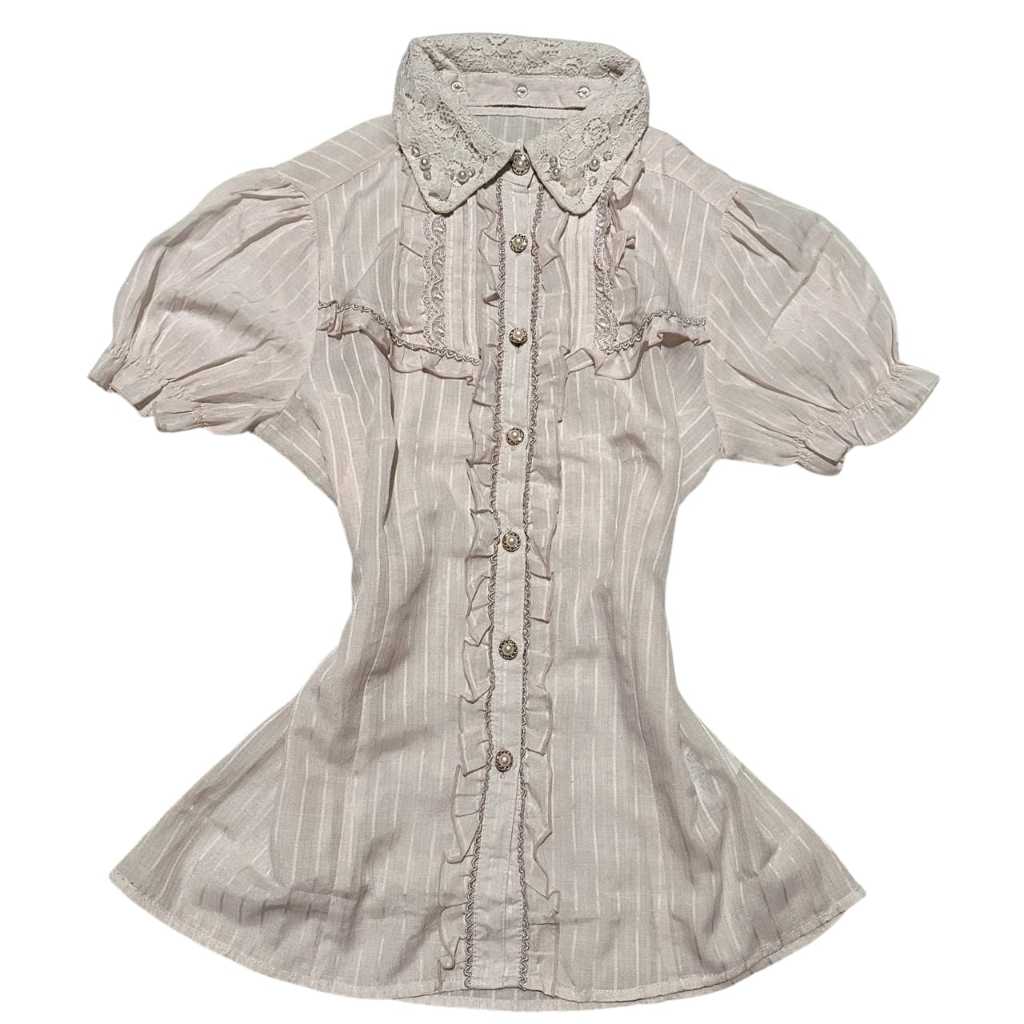 Axes Femme Ruffle Milkmaid Victorian Puffy Top | Trinkles pearls buttons sequins manik rampel lolita