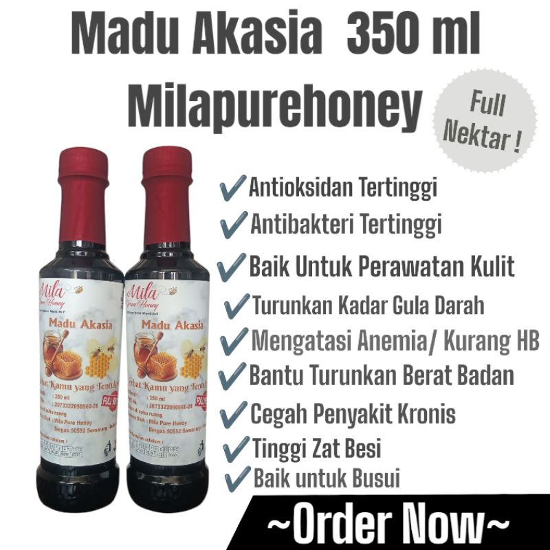 

Milapurehoney-Madu Hutan-Madu Akasia-Madu Murni Asli 100%-Full Nektar Alami 350 ml