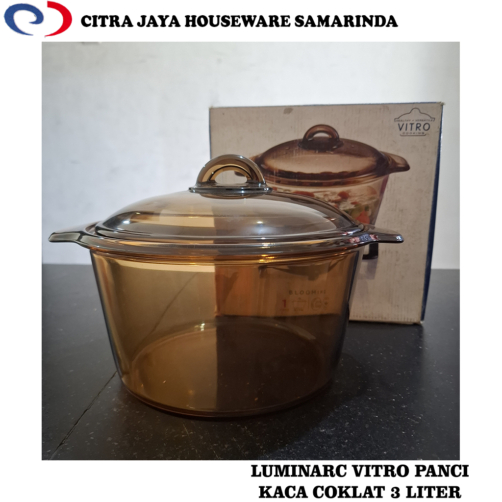 Panci KACA & TUTUP KACA COKLAT 3 LITER LUMINARC VITRO BLOOM ORIGINAL (PER 1 SET)