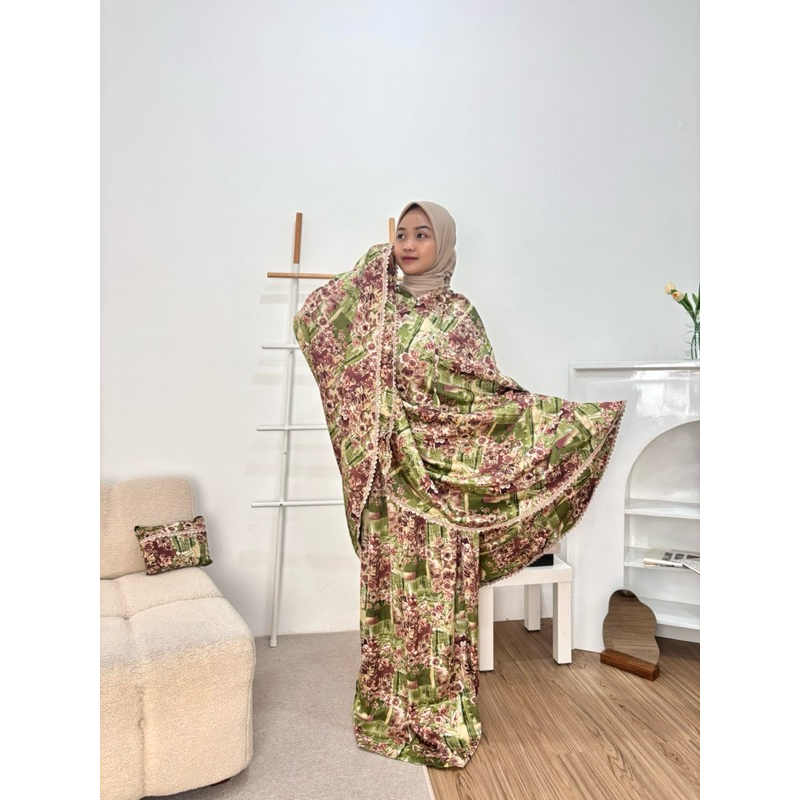 MUKENA SILK PREMIUM MOTIF TALI RESLETING TANPA KARET