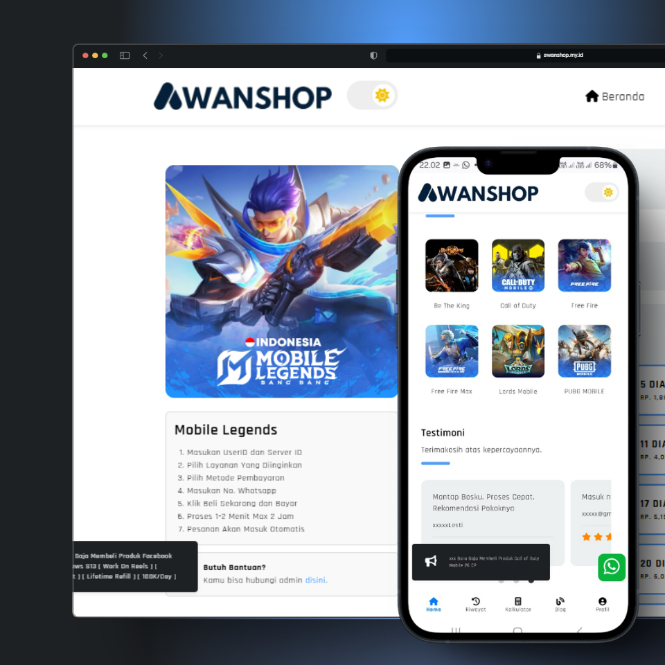 AwanShop Website Topup Game Online Template PHP Scripts