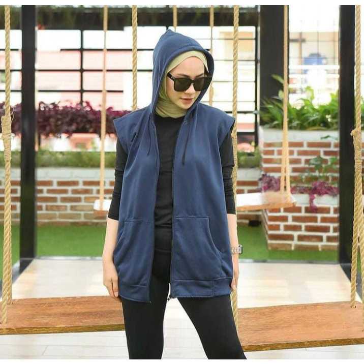 Rompi wanita kekinian viral - rompi wanita simple elegant - Blus Tanpa Lengan Biru Hitam - Dogawa